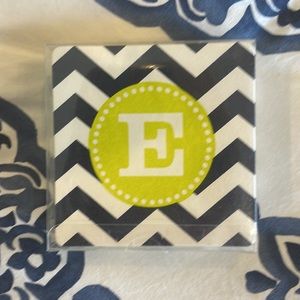 C. Wonder 25 Monogram Coasters- Initial E Geometric Print NWT White, Navy, Lime